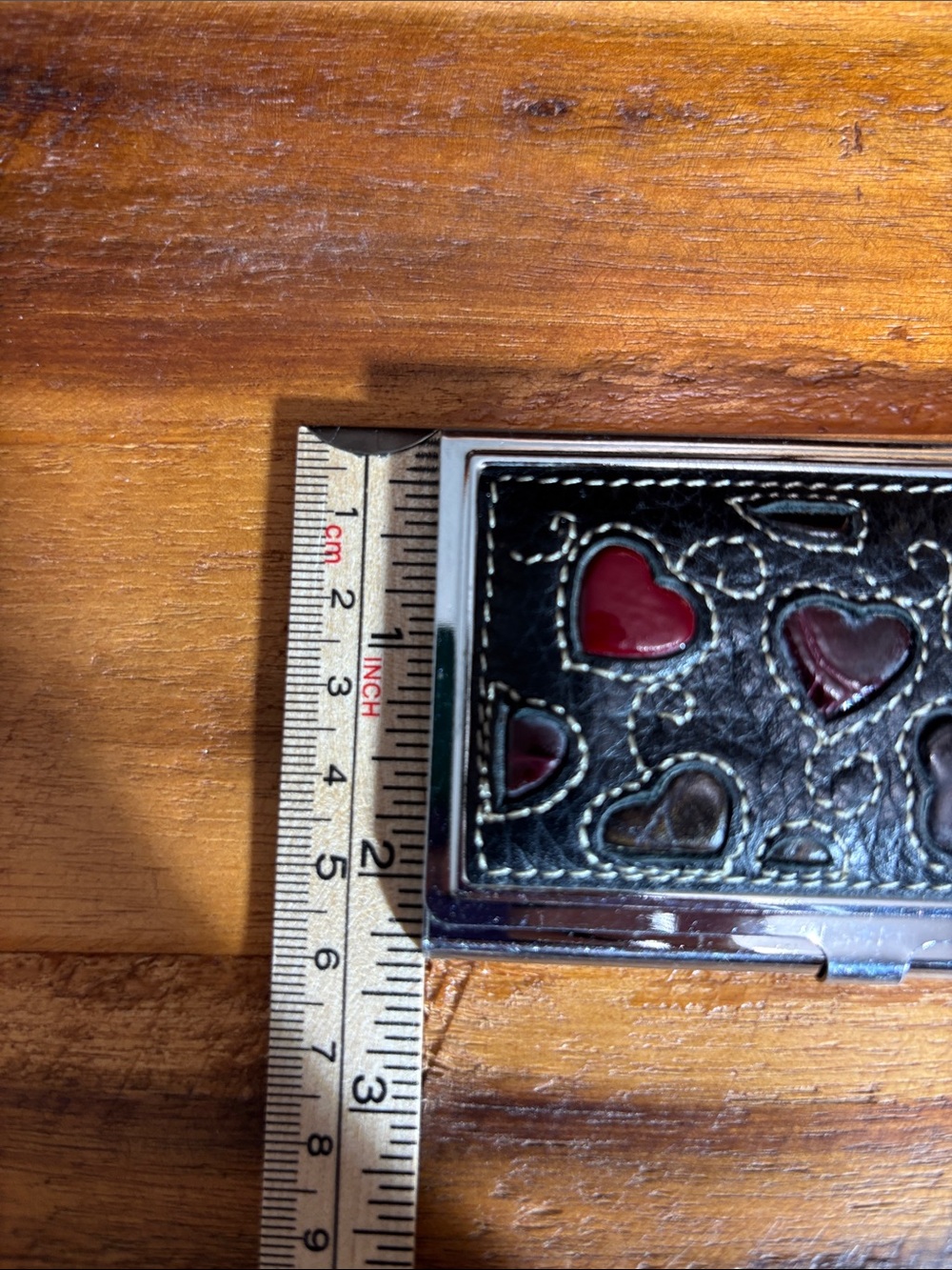 Brighton leather business card holder or box red & brown heart silver-tone frame - Picture 8 of 9